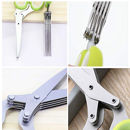 Herb Scissors Stripper Set,Multipurpose 5 Stainless Steel Blades,Safety Cover,Cleaning Comb,Herb Stripping Tool,4Pcs Green Kitchen Cutting Shear Set For Chopping Basil Chive Parsley #TOP5