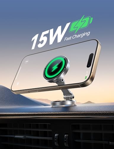 MagSafe Car Mount Charger with 360° Rotatable Charging Panel & Base, Silver - image 6
