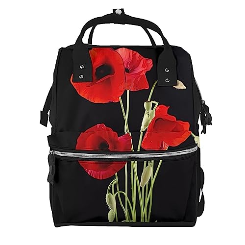 Sac à dos à langer noir avec imprimé floral rouge pour les balades