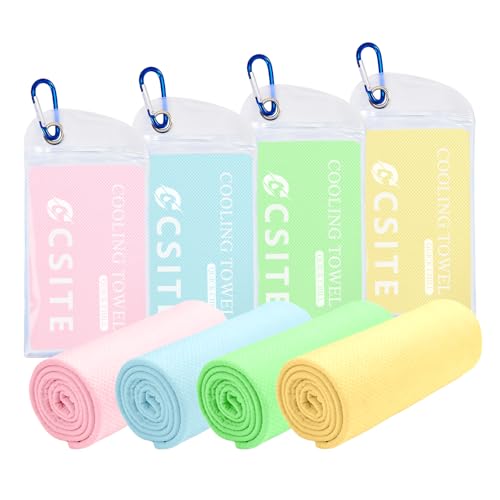 CSITE 4 Pack Cooling Towels (47"x12") for Neck and Face, Ice Towel for Hot Weather, Soft Breathable Chilly Gym Towels, Microfiber Towel for Work Out, Yoga, Running, Camping & More Activities