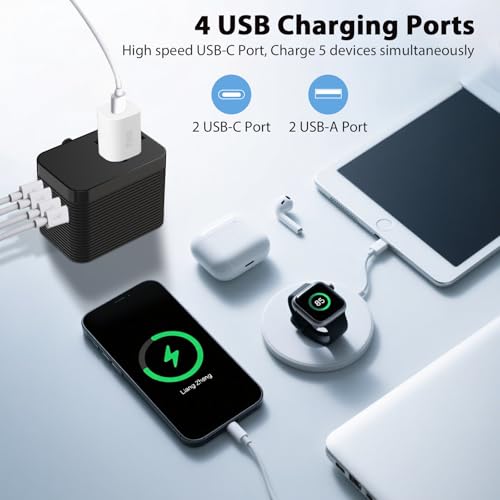 Worldwide Travel Adapter with 5-Port (1 AC/2 USB-A/2 USB-C), Universal Power Plug Fast Charging Fuse Surge Protection, All-in-One Plug Adapter for US EU UK AU -White3