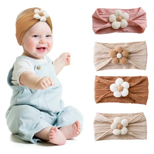 Image of Ellaropall Baby Headbands Bows Flower Headband Baby Girl Hair Bows 4 Pcs Soft Nylon Hairbands Hair Accessories for Baby Girls Newborn Infant Toddler Kids