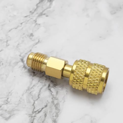 Adaptadores rectos de latón R410A Gold: 1/4" macho SAE a 5/16" hembra SAE, para sistemas de aire acondicionado mini split, 2 piezas miniatura 7