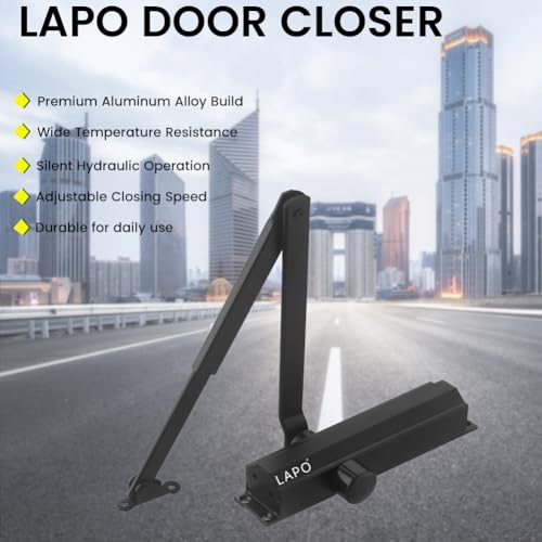 Image of LAPO Heavy Duty Aluminium Automatic Hydraulic Double Speed Door Closer for Home Office | Aluminium and Wooden Soft Door Closers with Fitting Set for All Door Weight Up to 80 Kg (Black Finish)