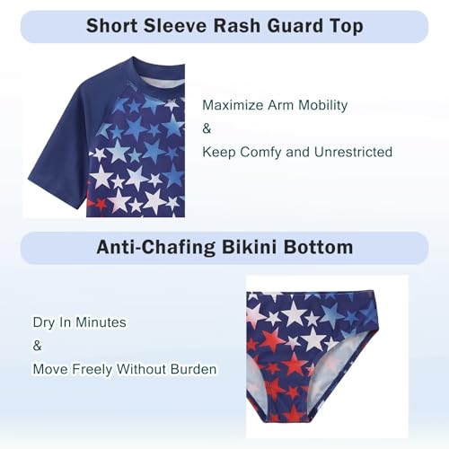 Image of Girls Two Piece Swimsuits Short Sleeve Rash Guard Swim Shirt Bikini Bottom Swim Set Bathing Swim Set Swimwear 3-16 Years
