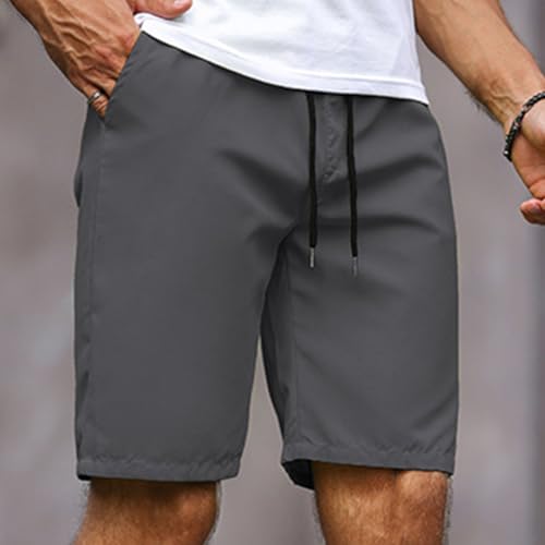 Sinzelimin Men's Cargo Shorts Fashion Solid Color Lace up Elastic Waist Beach Board Short Pants Crop Sweatpant with Pocket2
