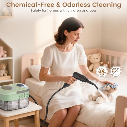 Image of 2500W Handheld Steam Cleaner, 3-Level Adjustable Steam Cleaner for Home with 16 Accessories, Multipurpose Portable Steamer Cleaning for Car,Floor,Furniture,Tile,Grout,Couch,Fast Heat-Up (Green)