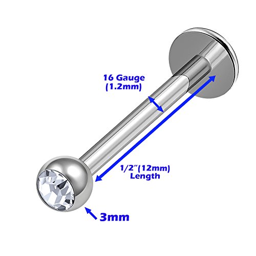 3Pcs Surgical Steel 16 Gauge 8Mm 10Mm 12Mm Labret Studs Piercing Jewelry Monroe Tragus Cartilage 3Mm Clear Crystal Ball M0939 #TOP3
