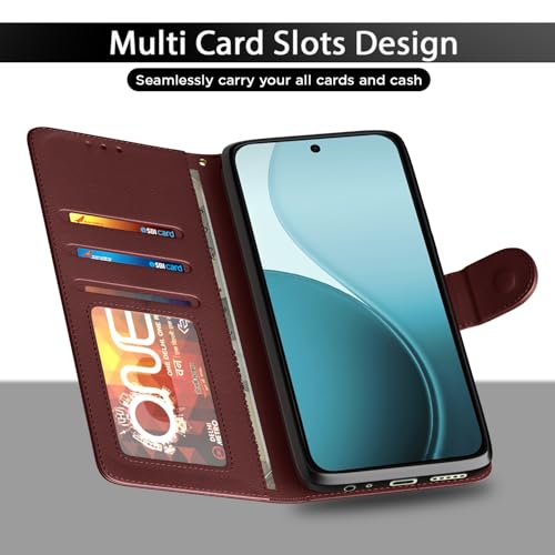 Image of Pikkme Flip Cover for Mi Redmi A7 Pro /Poco C85x 5G / C81 Leather Finish | Inside TPU with Card Pockets | Wallet Stand and Shock Proof | Complete Protection Flip Case (Brown)