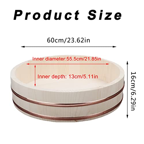 Wsha Hangiri Sushi Rice Mixing Tub With Wood Shovel, Japanese Sushi Rice Cooling Bowl With Copper Band, Rice Bucket For Making Sushi And Bibimbap Rice,60X16Cm #TOP6