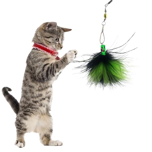 Kat Fly Cat Wand Refill Teaser Toy - Interactive Cat Wand Toy Attachment with Real Feathers - Bug (Green)