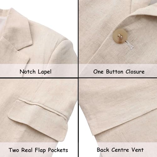 Linen Suit Men 3-Piece Slimt Fit Notch Lapel Blazer Vest Pants Summer Wedding Beach Party3