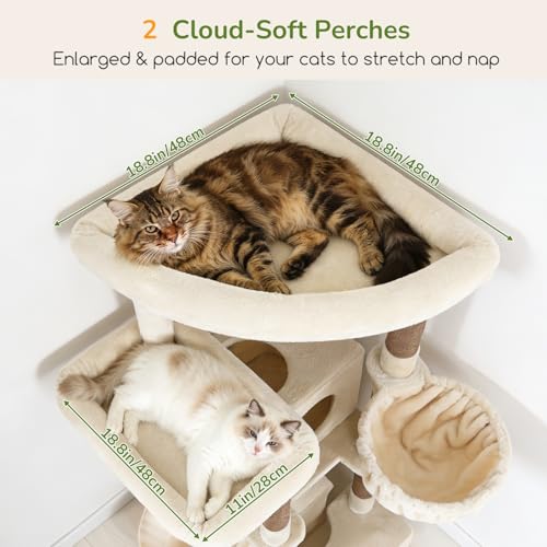 Image of Globlazer Extra Large Heavy Duty Cat Tree, 80in Tall Sturdy Cat Tree Tower for Multiple Indoor Cats Large Adult with Scratching Posts, 2 Spacious Condos with Padding, 2 Soft Perches, S80C, Beige