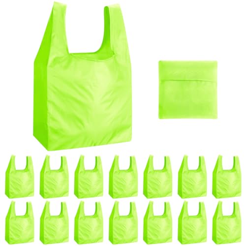 Chumia 50 Pack Reusable Grocery Bags Foldable Portable Shopping Bags Polyester Washable Grocery Bag with Handles (Green)