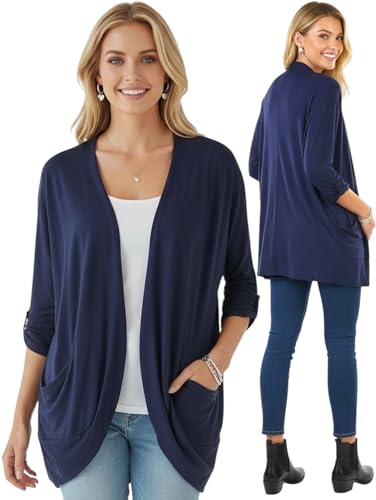 Image of ToBeInStyle Womens Open Front Long Sleeve Lightweight Asymmetrical Draped Cardigan with Side Pockets
