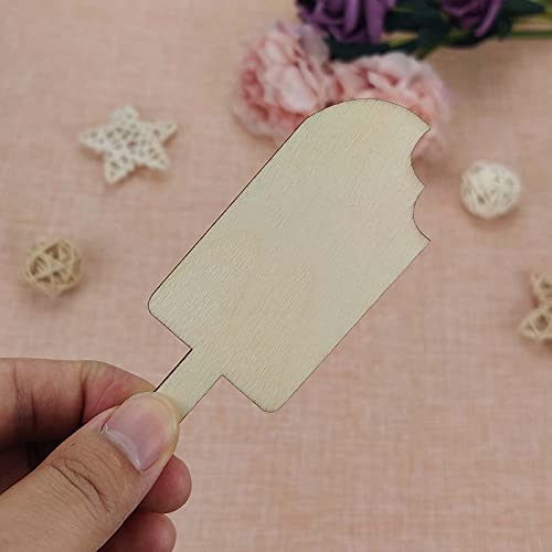 Creaides 20Pcs Popsicle Wood Diy Crafts Cutouts Wooden Popsicle Shaped Hanging Ornaments With Hole Hemp Ropes Gift Tags For Ice Cream Themed Birthday Party Decorations #TOP4