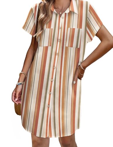 Image of Zeagoo Summer Dresses for Women 2026 Cotton Button Down Short Sleeve Tshirt Dresses Casual Mini Beach Dress