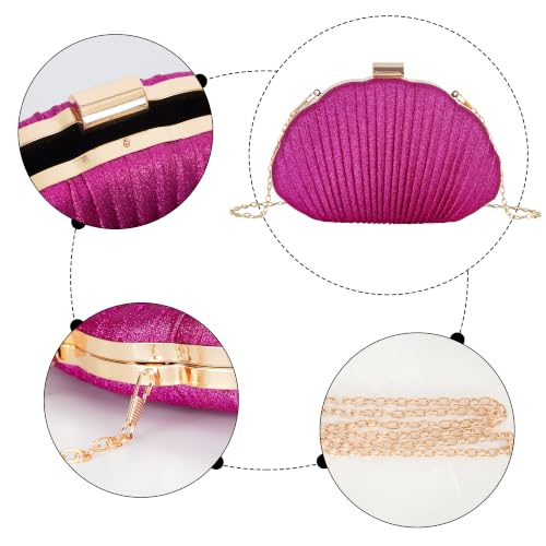 Image of Glitter Seashell Evening Clutch Purse Mini Chain Crossbody Bag Pu Leather Shell Pearl Shoulder Bag