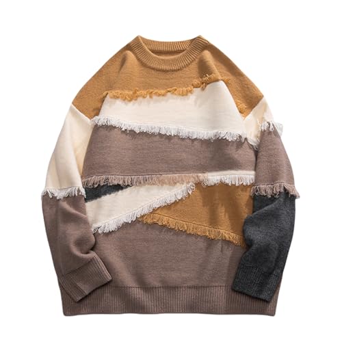 GURUNVANI Patchwork Sweater Mens Colorblock Jumper Unisex Sweater Oversized Ripped Tops