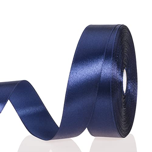 YASEO 1 Inch Navy Solid Satin Ribbon for Gift Wrapping 50 Yards