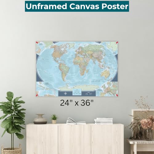 Image of Signature World Map Poster with Pins - Personalized Travel Canvas - Wall Decor for Travelers - Large 24 inch x 36 inch