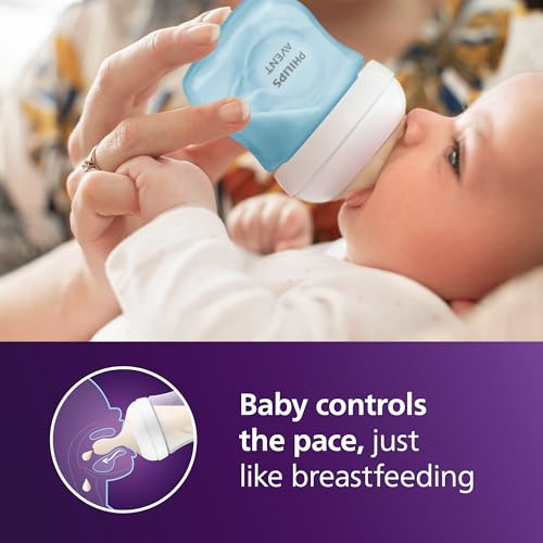 Image of Philips Avent Natural Baby Bottles with Natural Response Nipples (Slow Flow, Flow 2), 4oz, Blue, 4-Pack, SCY900 /24