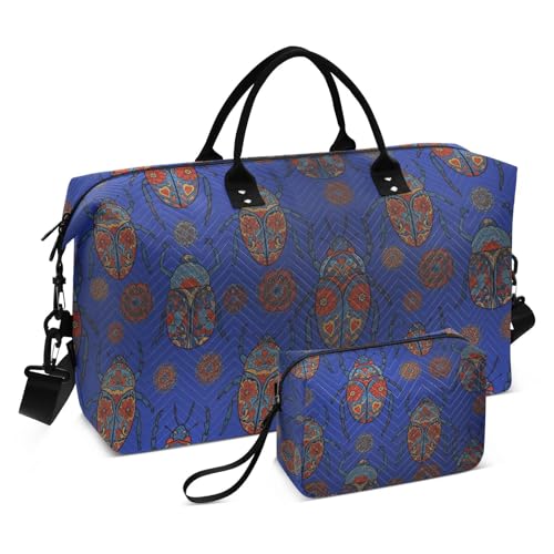 Mandala Animals Travel Duffel Bag for Men Women with Makeup Bag Weekend Overnight Carry On Bags for Airline Under Seat Travel