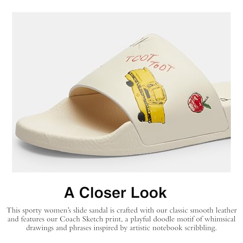 Coach Women's Udele Sport Slide with Sketch Print Platform, Charcoal/Black, 74