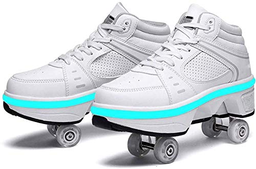 STRTG Rollschuhe Für Kinder, Mit 7 Farbwechselndem Licht,Jugendliche Und Erwachsene, Größenverstellbare Quad-Skates,Disco Roller, Classic Roller white,38 Cover