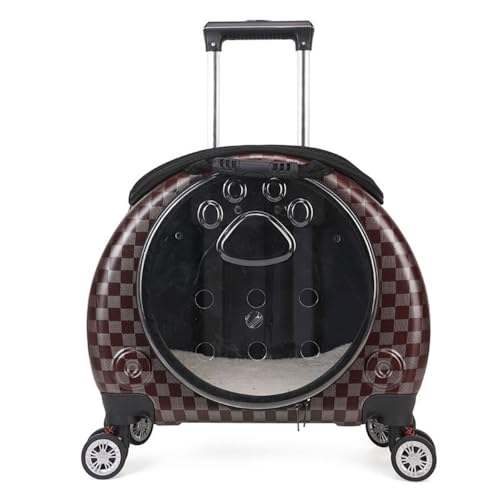 YAKINO ペットトロリーケース透明宇宙カプセル多目的バックパック猫バッグ大容量2つのポータブル小型犬旅行バッグ (茶色のチェック柄)