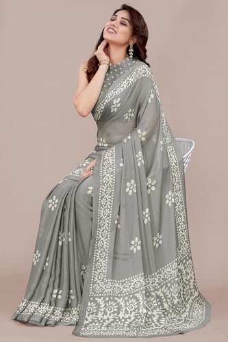 Image of MIRCHI FASHION Saree for Woman Chiffon Batik Printed | Lightweight Daily Wear Women's Office Sari with Blouse Piece (Available in 40 Colours)