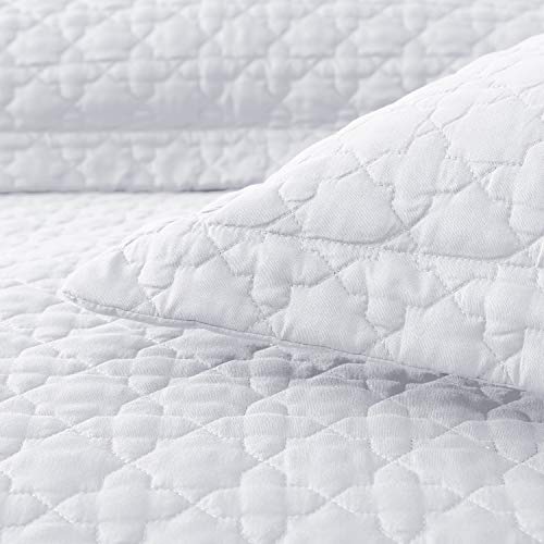 Exq Home Quilt Set Full/Queen Size White 3 Piece,Lightweight Soft Coverlet Modern Style Star Flower Pattern Bedspread Set(1 Quilt,2 Pillow Shams) #TOP2