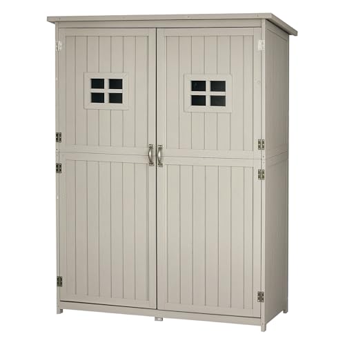 Outsunny Abri de Jardin en Bois Armoire de Jardin dim. 127,5L x 50l x 164H cm 2 étagères 2 Portes 2 fenêtres Toit bitumé étanche Bois Massif Sapin...