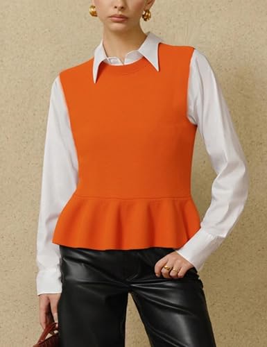 Zontroldy Women's Sleeveless Ruffle Hem Sweater Vest Lightweight Round Neck Knit Pullover Tank Tops2