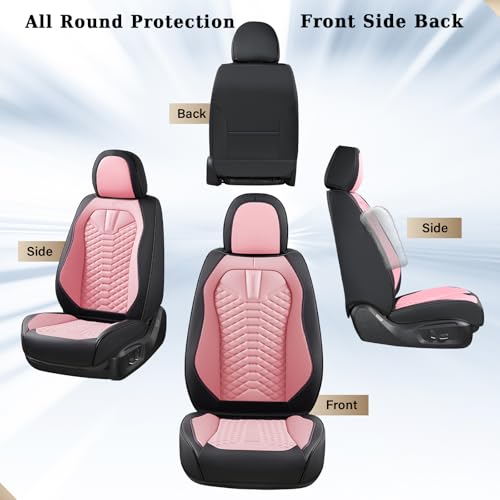 Image of Coverado Car Seat Covers, Front Seat Cover, Waterproof Nappa Leather Seat Covers for Cars, 2 Pack Car Seat Protectors, Car Seat Cushion, Automotive Seat Covers Universal Fit for Most Cars (Black&Pink)
