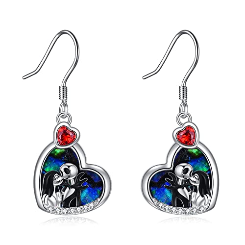 LILALO Nightmare Earrings Sterling Silver Abalone Shell Jack and Sally Earrings Skull Jewelry