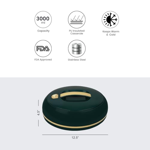Image of Pinnacle Omega Insulated Casserole 1000 ML - Stainless Steel Inner | Modern Locking System | BPA-Free | Keeps Food Warm or Cold |Hot Box for Kitchen | Hot Pot for Home