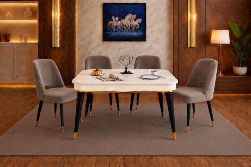 Image of WOODEN SPACE 4 Seater Wooden Dining Table Set | Urban Marble Top Dining Table with Chairs for Dining Room & Kitchen (Modern Vintage Brown) (42 x 42 x 30 inch)