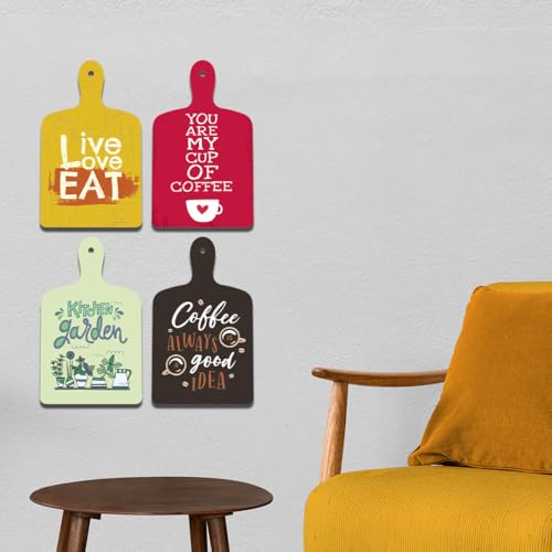 Image of Decor Smart Live Love Eat Coffee Quotes Wooden Wall Hanging Set of 4 | Cafe Decor | Food Lover Home Art | Decorative Modern Handcrafted Artwork | MDF Wall Sign Art for Decoration (DWA 5605)
