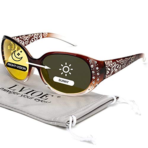 LVIOE Night-Vision Driving Glasses Wrap Around Anti Glare with Polarized Yellow Lens for Women