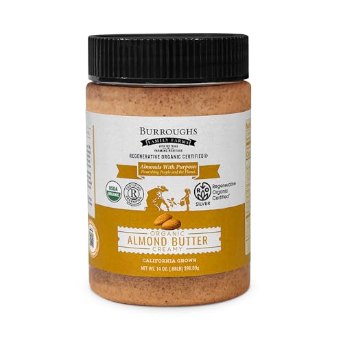USDA Organic Creamy Almond Butter, 14 oz – No Palm Oil, No Sugar Added Almond Nut Butter – 2x the Antioxidants and Vitamin B Versus Other Nut Butter – First Regenerative Organic Certified