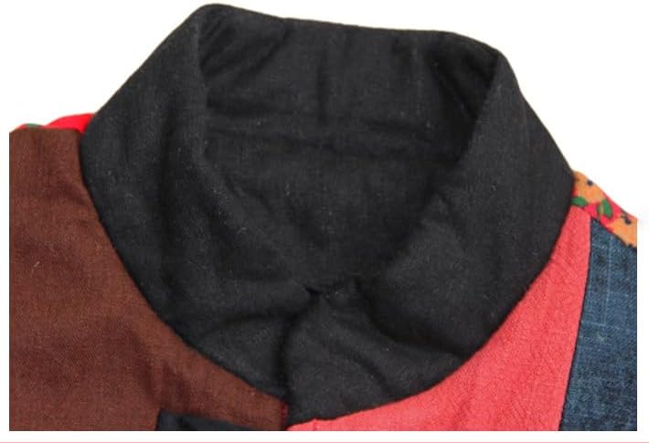 Women's Quilted Windbreaker Stand Collar Long Jacket Printed Retro Patch Coat - Image 5