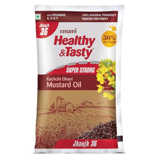 Image of Emami Healthy and Tasty Super Strong Kachchi Ghani Mustard Oil, 900 G Pouch