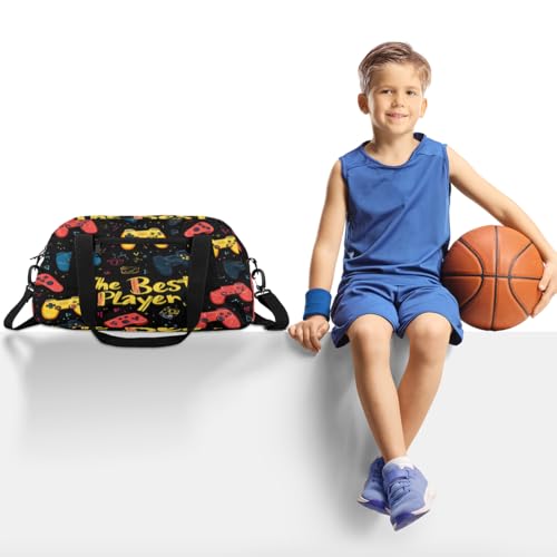 Black Gamepad Kids Duffle Bag Boys Girls Small Sport Dance Gym Bag for Overnight Travel Weekender Carry On2