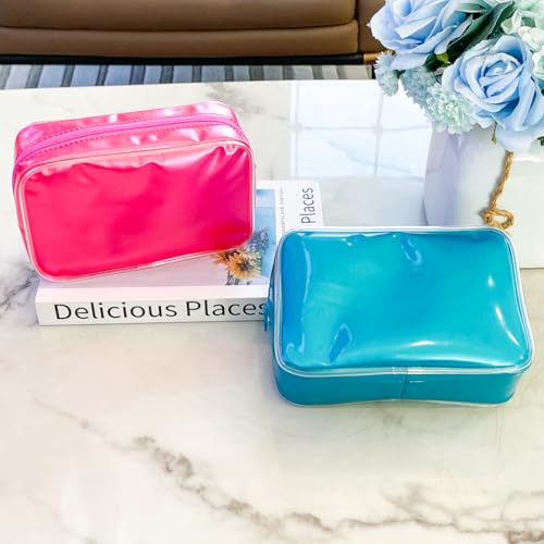 Pure Colour Transparent Glue Bone PVC Cosmetic Bag Organizer 7.09 x 2.56 x 4.72inch Waterproof Blue Makeup Bag for Toiletries, Clear Cosmetic Bag for Women (Orange)4