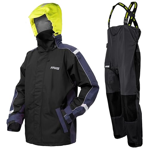 Chaquetón de navegante para hombre, impermeable, con peto ajustable incorporado, transpirable - para navegación en alta mar y de cabotaje Sailor NS-147(Black,S)