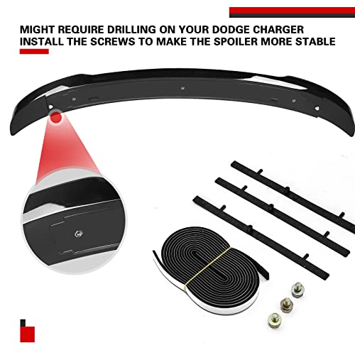 Rear Trunk Spoiler Compatible With 2011-2021 Dodge Charger Gt/Rt/Se/Srt/Sxt 4 Door, Charger Rear Spoiler Wing, Hellcat Style Abs Rear Trunk Lip Spoiler Wing Rear Trunk Ducktail Lip Wing, Gloss Black #TOP5