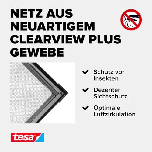 tesa Insect Stop ALU Comfort Fliegengitter für Fenster - Insektenschutz mit Rahmen aus Aluminium - Fliegen Netz ohne Bohren - Weiß, 100 cm x 120 cm