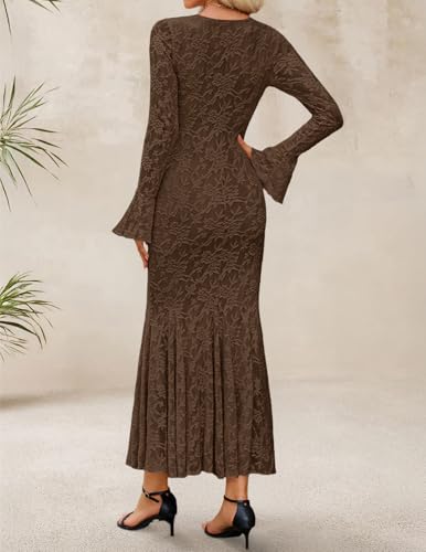 ZESICA Women's Long Sleeve Bodycon Maxi Dress 2025 Fall Fashion Floral Sexy Mermaid Wedding Guest Cocktail Party Dresses3