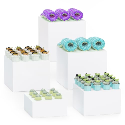 LUOBAO White Acrylic Food Risers, 5-Sided Acrylic Buffet Risers with Hollow Bottoms, for Brunch, Weddings, Parties (Square - 1 Set - 5 Steps - White)